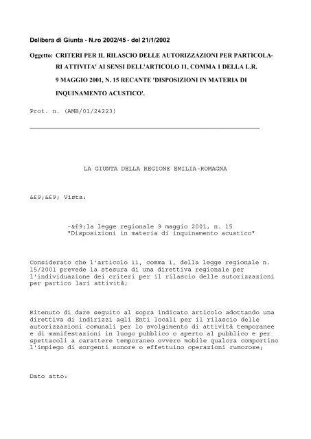 CRITERI PER IL RILASCIO DELLE AUTORIZZAZIONI PER ...