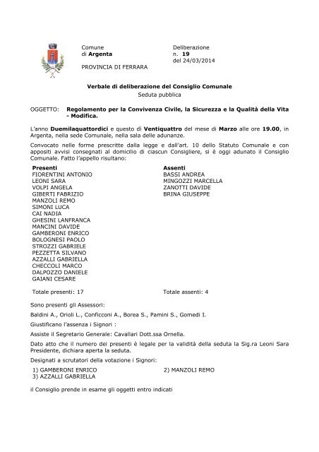 REGOLAMENTO - Comune di Argenta