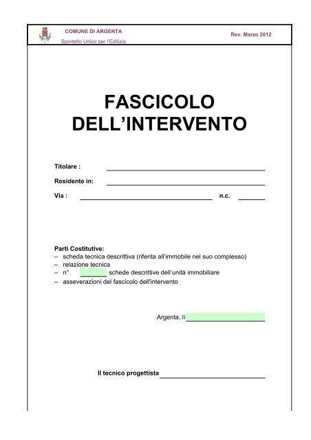 FASCICOLO DELL'INTERVENTO - Comune di Argenta