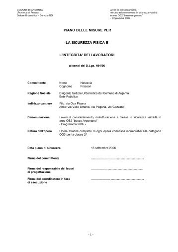 piano delle misure per la sicurezza fisica e l'integrita' dei lavoratori