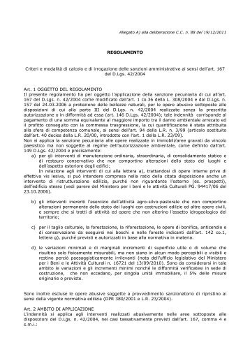 REGOLAMENTO Criteri e modalità di calcolo e di irrogazione delle ...
