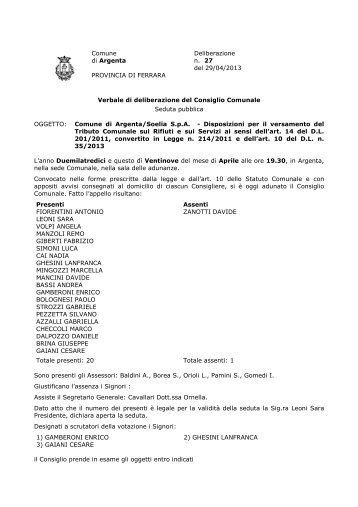 C.C. n. 27 del 29.04.2013 - Comune di Argenta