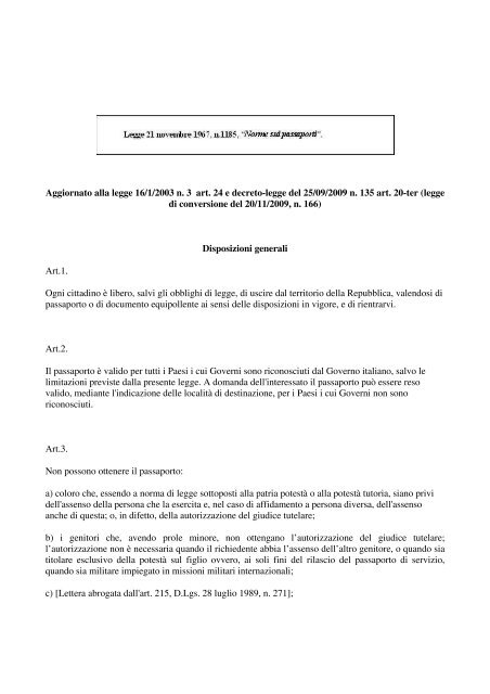 Aggiornato alla legge 16/1/2003 n. 3 art. 24 e decreto-legge del 25 ...