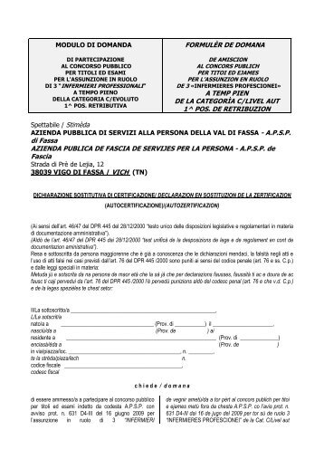 MODULO DI DOMANDA - Agenzia del Lavoro