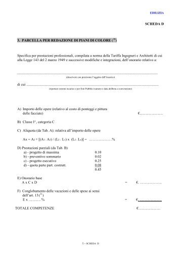 scheda D - fac simile parcella per la redazione di piani colore