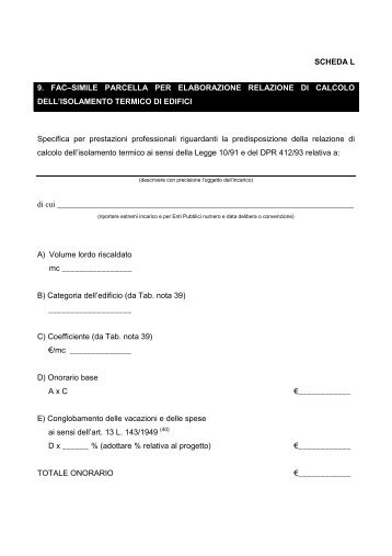 scheda L - fac simile parcella per elaborazione relazione di calcolo ...