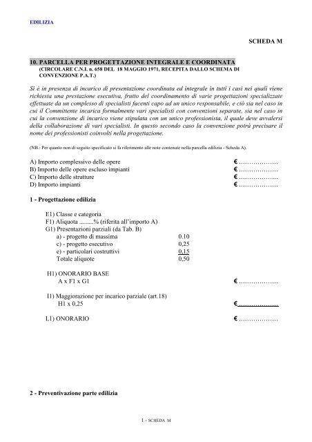 fac simile parcella per la progettazione integrale e coordinata