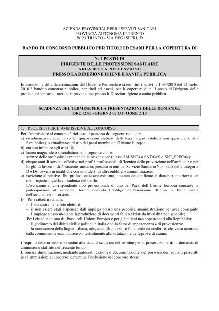 bando di concorso pubblico per titoli ed esami per la copertura di n ...