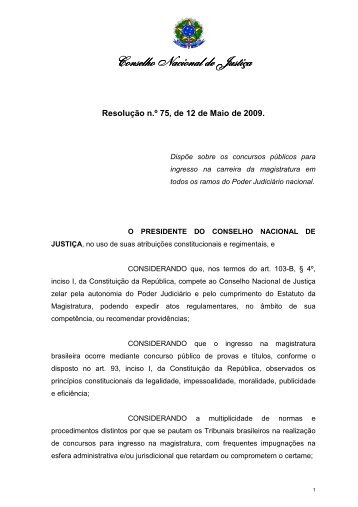 Resolução 75/2009 do CNJ - Conselho Nacional de Justiça