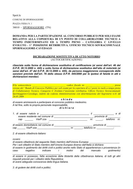 DOMANDA PER LA PARTECIPAZIONE AL CONCORSO PUBBLICO ...