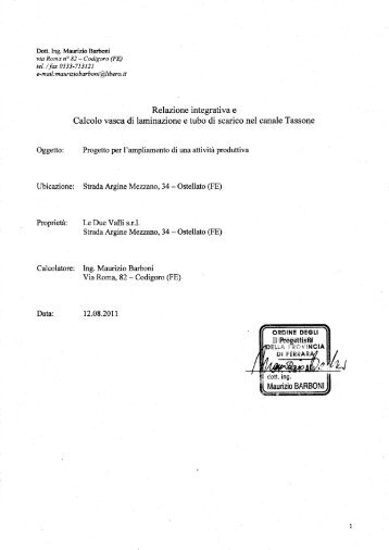 Relazione integrativa e calcolo della vasca di laminazione