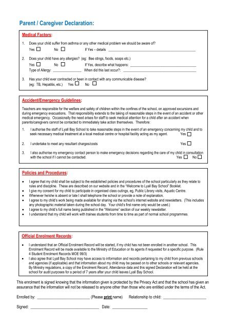 Enrolment Form - Lyall Bay School