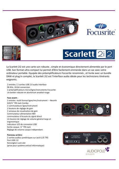 La Scarlett 2i2 est une carte son robuste , simple et  - Audiopole