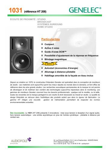 Fiche Produit HT 208 GENELEC - Audiopole