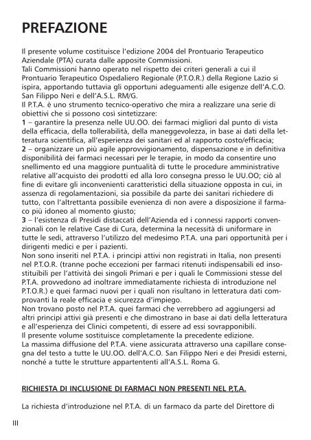 sommario - Azienda Complesso Ospedaliero San Filippo Neri