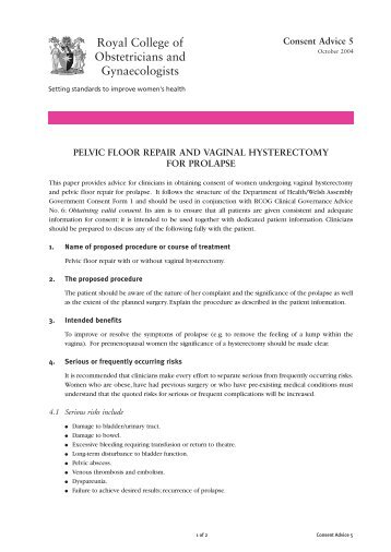 PELVIC FLOOR REPAIR AND VAGINAL HYSTERECTOMY FOR ...