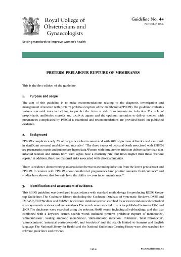 Preterm Prelabour and the Rupture of Membranes - Neonatal ...