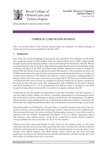 Umbilical cord blood banking SAC opinion paper