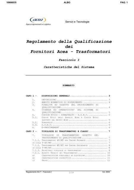 Regolamento della Qualificazione dei Fornitori Acea - Trasformatori