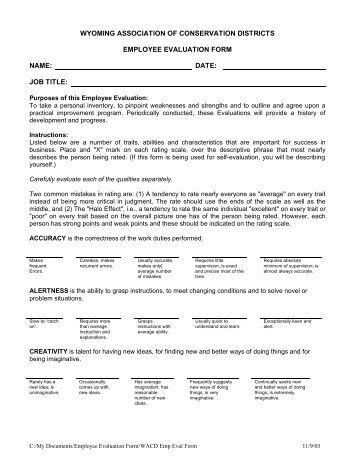 Sample Performance Review Evaluation Form - Wyoming ...