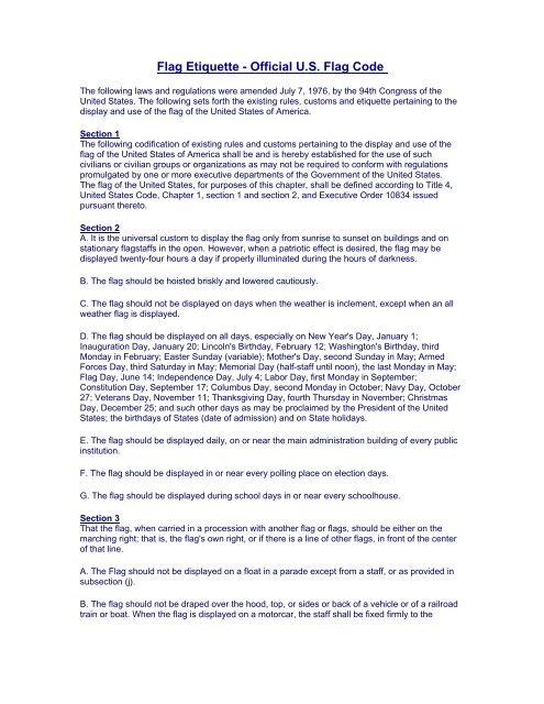 Flag Etiquette - Official U.S. Flag Code