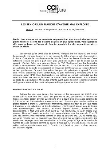 LES SENIORS, UN MARCHE D'AVENIR MAL EXPLOITE - CCI du Jura