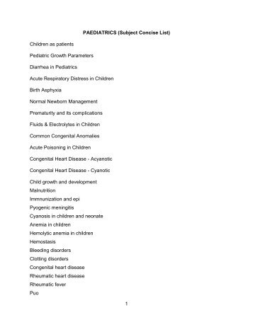 1 PAEDIATRICS (Subject Concise List) Children as patients ...