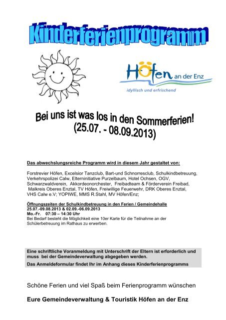 Kinderferienprogramm 2013.pdf - Höfen an der Enz