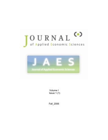 Volume I Issue 1 - JAES | Journal of Applied Economic Sciences