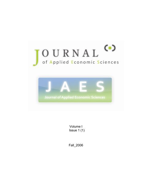 Volume I Issue 1 - JAES | Journal of Applied Economic Sciences