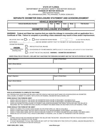 Separate Odometer Disclosure Statement and Acknowledgment