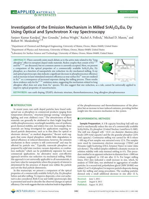 Investigation of the Emission Mechanism in Milled SrAl2O4:Eu, Dy ...