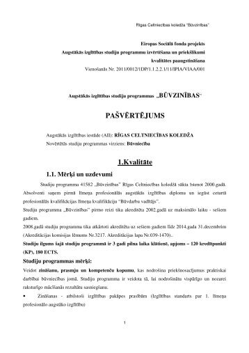 "Būvzinības" pašnovērtējums 2012 - RCK LV