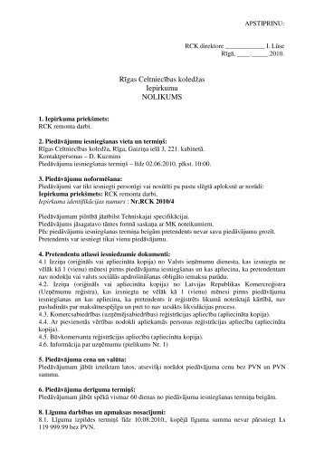 Rīgas Celtniecības koledžas Iepirkumu NOLIKUMS - RCK LV