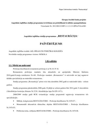 "Restaurācijas" pašnovērtējums 2011 - RCK LV