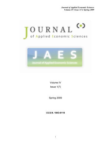 Volume IV Issue 1(7) Spring 2009 - JAES | Journal of Applied ...