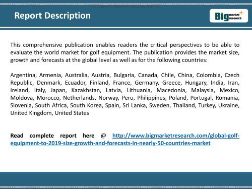 Global Golf Equipment Market Growth in 50 Countries to 2019