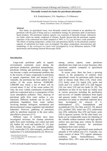 Thermally treated rice husks for petroleum adsorption Introduction ...