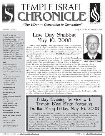 CHRONICLE CHRONICLE CHRONICLE - Temple Israel