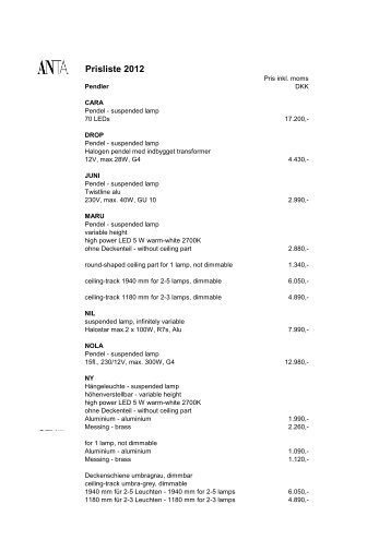 VK Preisliste - Sales Price List 2012 incl 19% 01 04 2012 - Modi Form