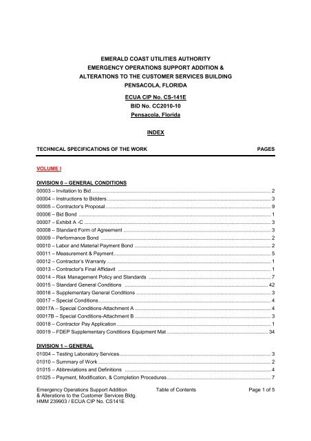 Specifications Volume One (Div. 0 thru 07) - Lord and Son ...