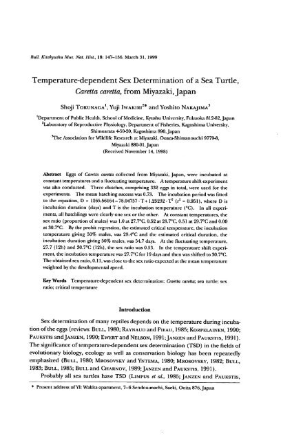 Temperature-dependent Sex Determination of a Sea Turde, Caretta ...