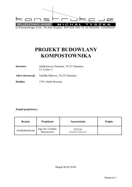 PROJEKT BUDOWLANY KOMPOSTOWNIKA