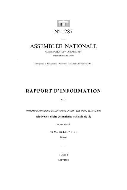 rapport d'information relatif aux droits des malades et Ã la fin de vie