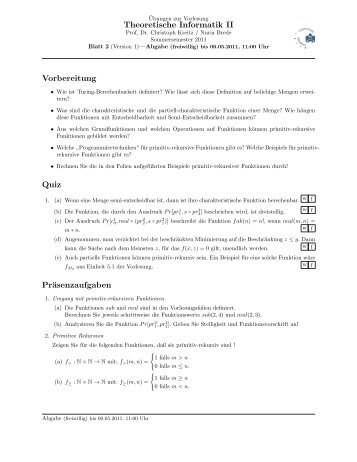 Theoretische Informatik II Vorbereitung Quiz PrÃ¤senzaufgaben