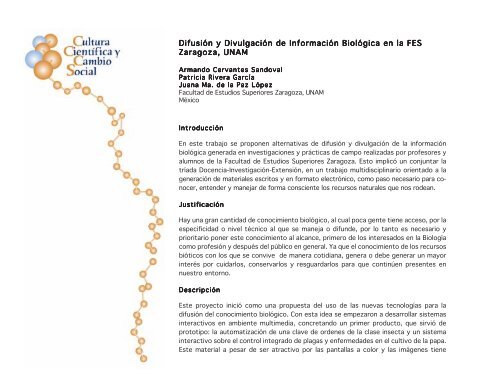 DifusiÃ³n y DivulgaciÃ³n de InformaciÃ³n BiolÃ³gica en la ... - SOMEDICyT