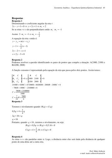 Respostas - Curso de Engenharia Química-UNISUL