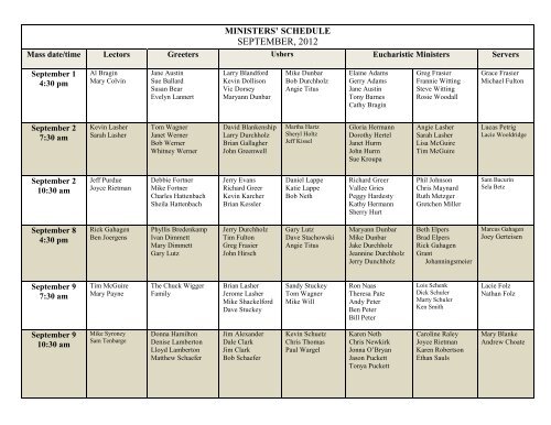 MINISTERS' SCHEDULE