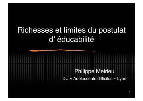 "Adolescents difficiles" le - Site de Philippe Meirieu