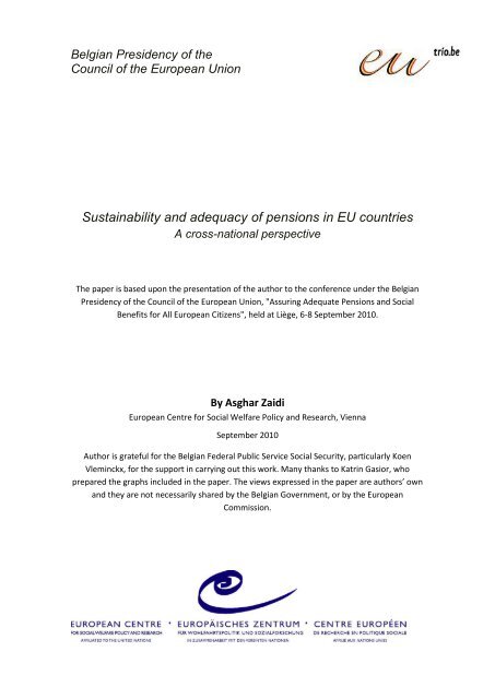 Sustainability and adequacy of pensions in EU countries. A cross ...